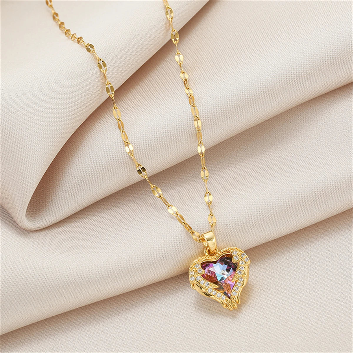 Elegant Colorful Crystal Heart Necklace