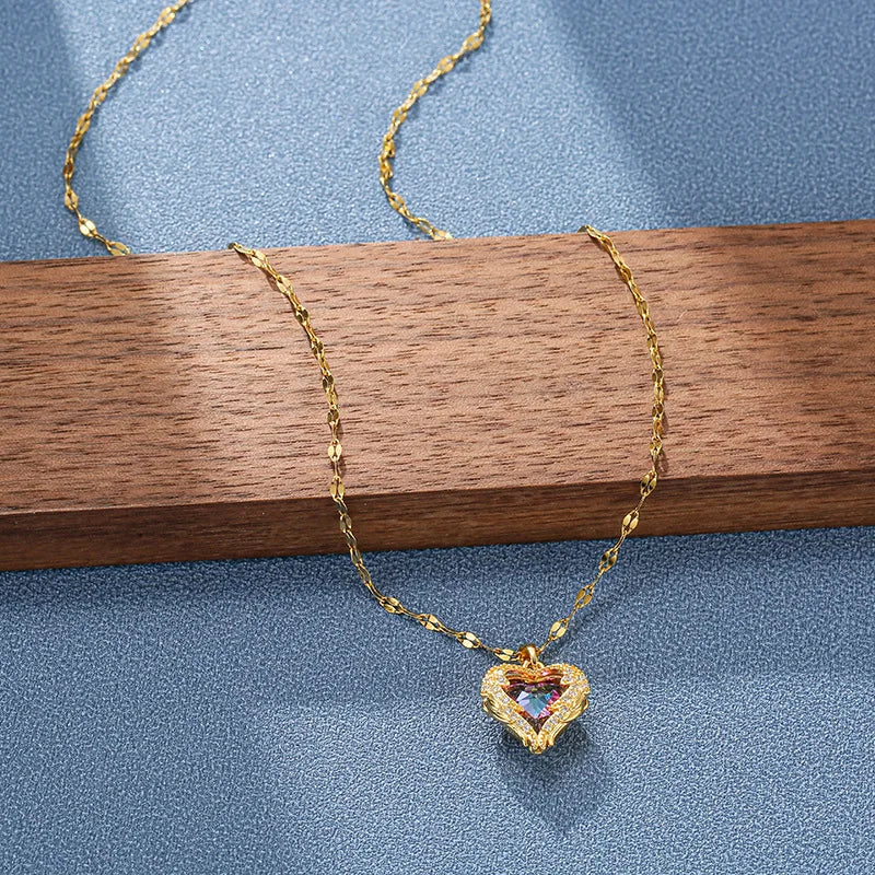 Elegant Colorful Crystal Heart Necklace