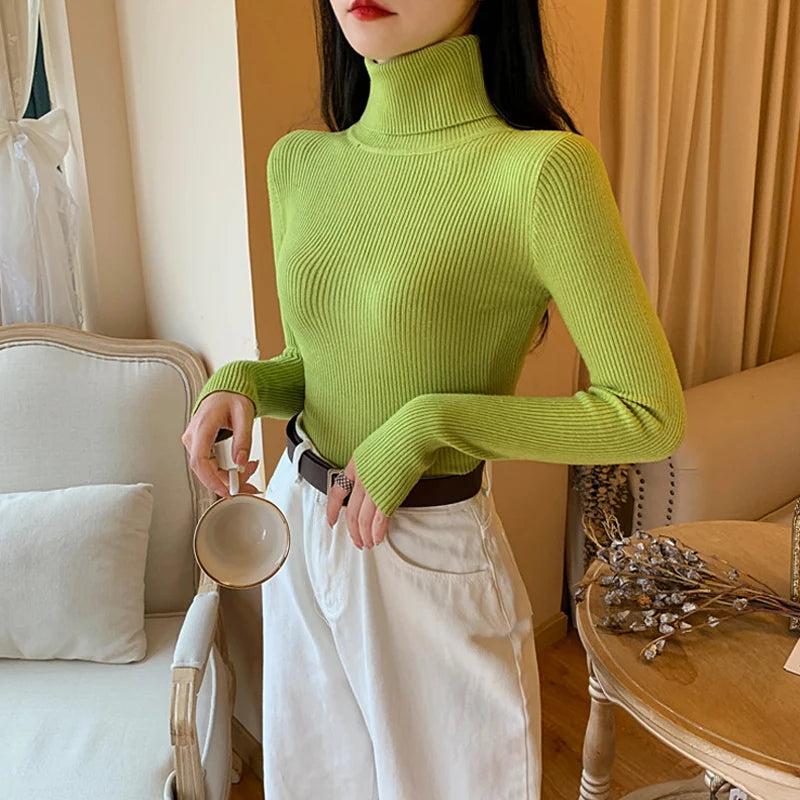 Women's Ribbed Foldover Turtleneck Knit Sweater