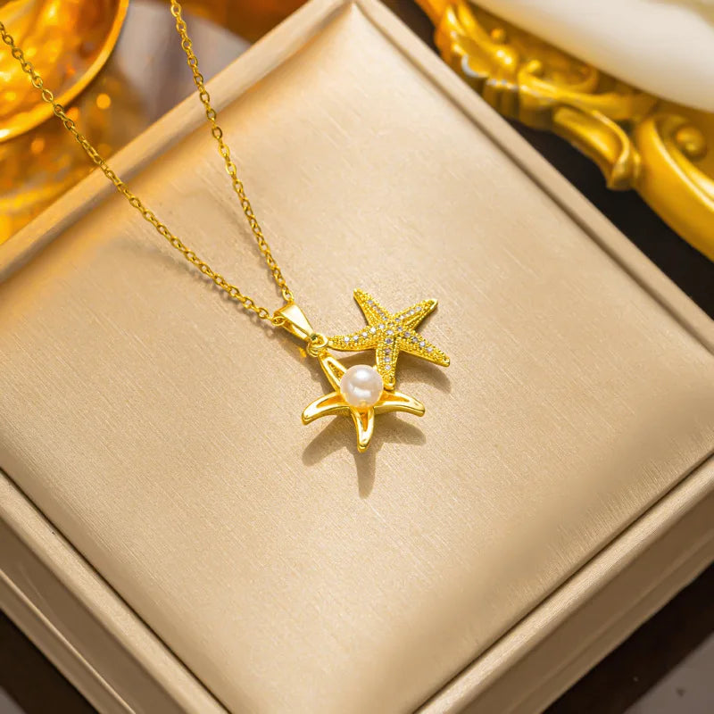 Golden Pearl Heart Necklace