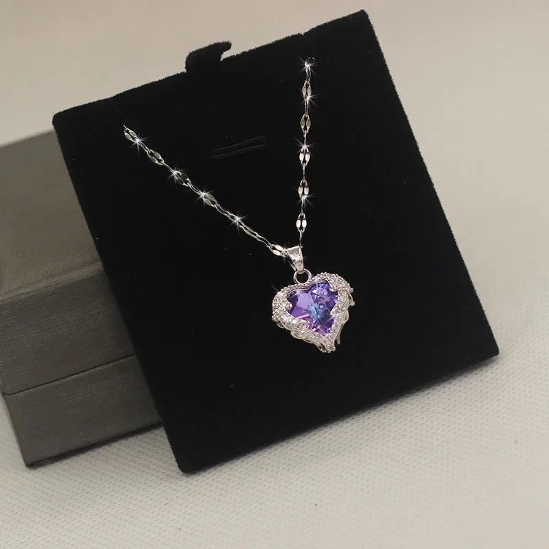 Crystal Ocean Heart Pendant Necklace