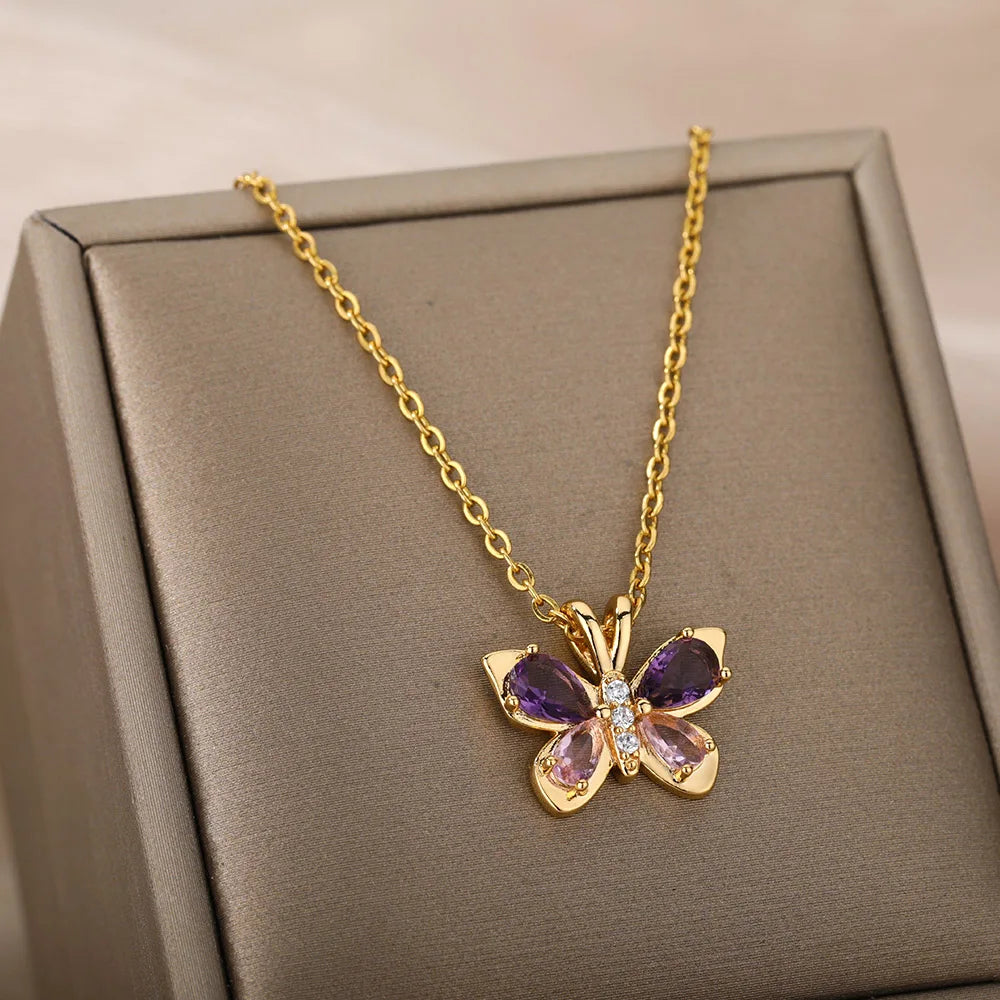 Amethyst butterfly necklace