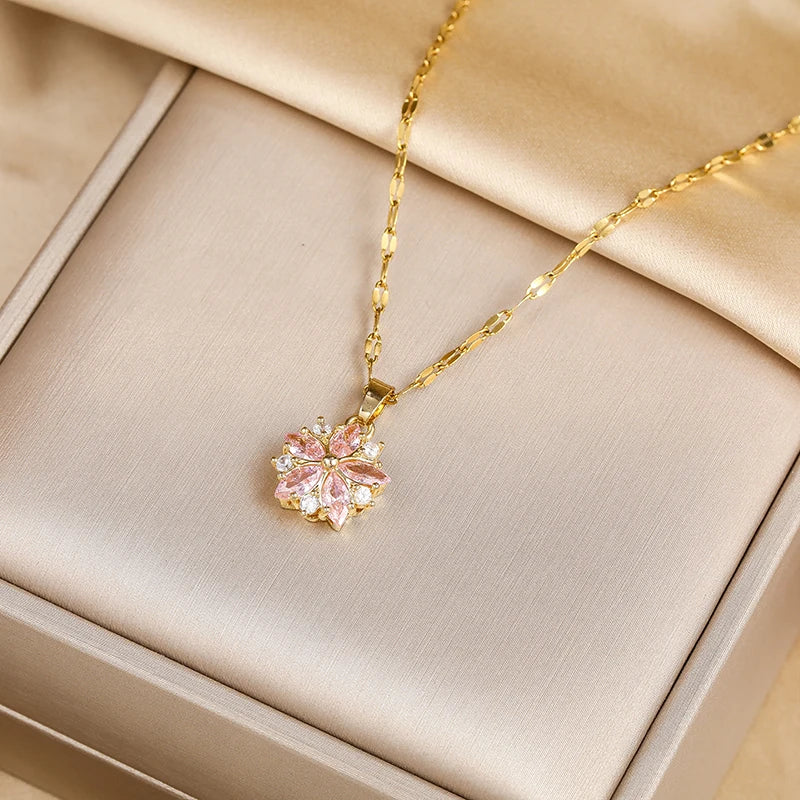 Elegant Pink Sakura Pendant Necklace