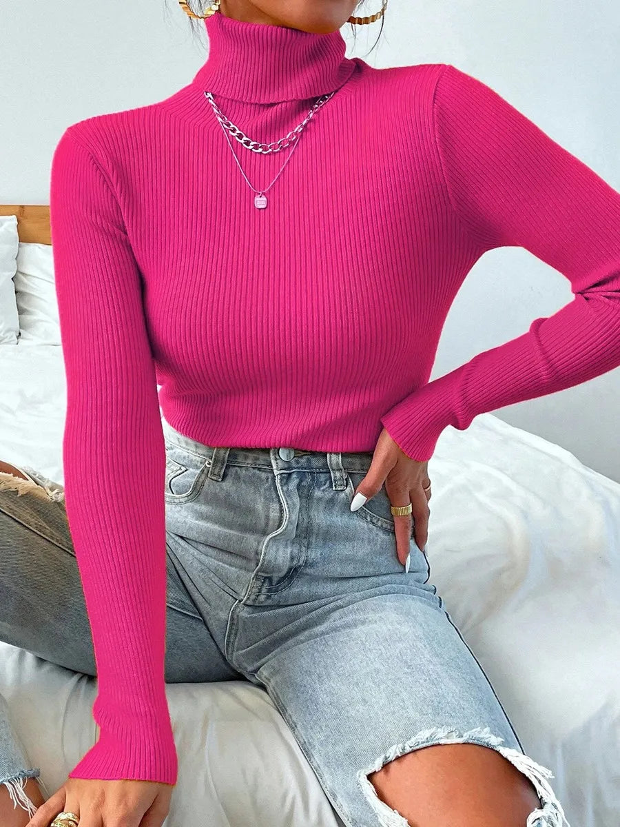Women's Ribbed Foldover Turtleneck Knit Sweater