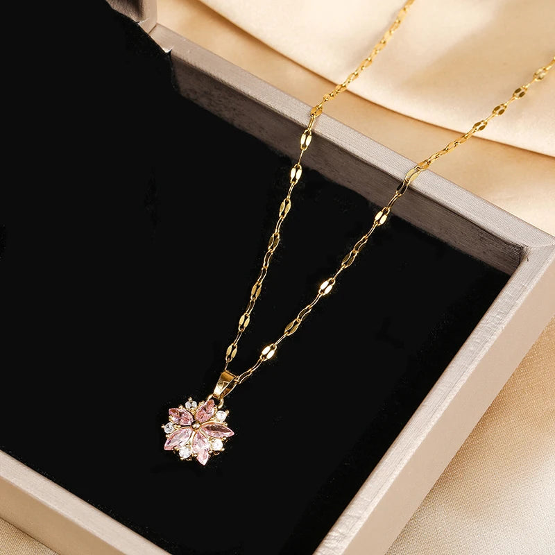 Elegant Pink Sakura Pendant Necklace