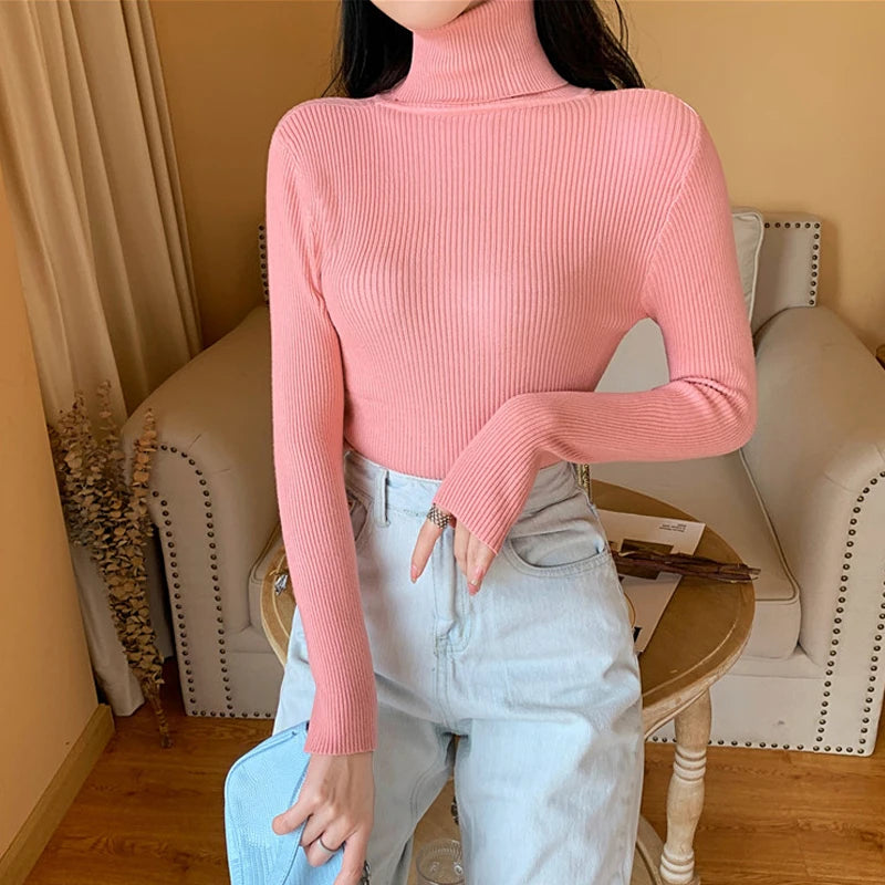 Women's Ribbed Foldover Turtleneck Knit Sweater