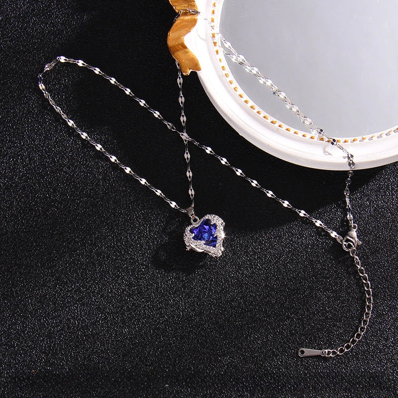 Crystal Ocean Heart Pendant Necklace