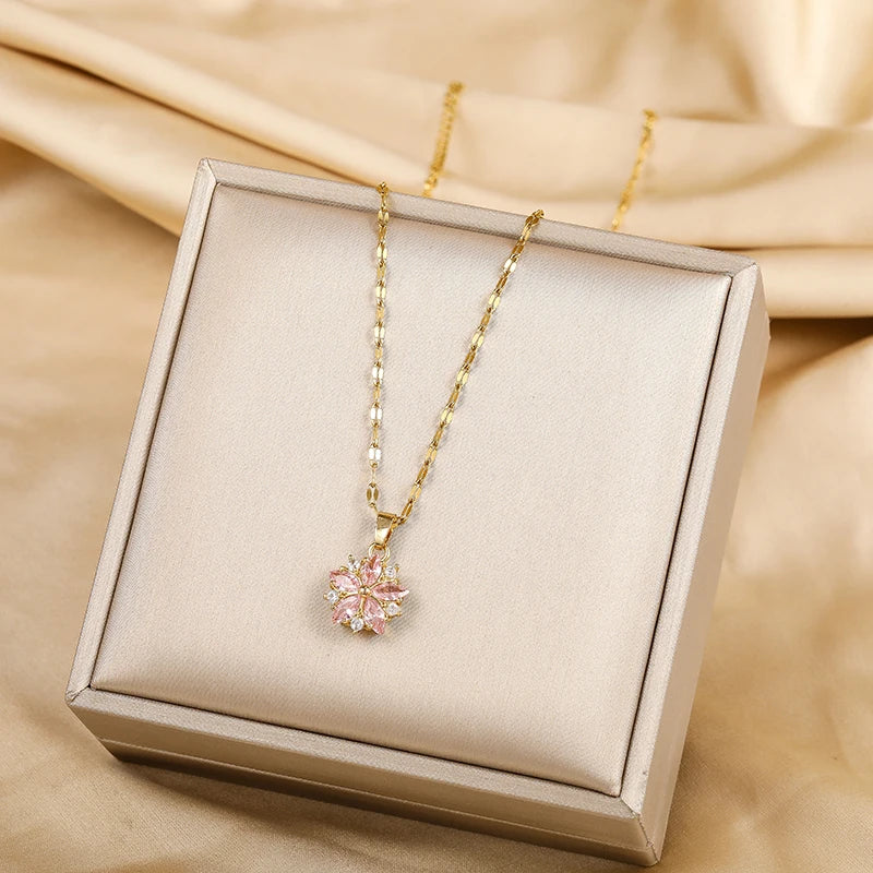 Elegant Pink Sakura Pendant Necklace