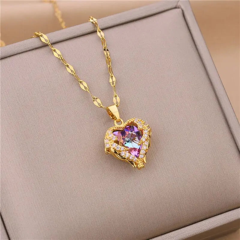 Elegant Colorful Crystal Heart Necklace