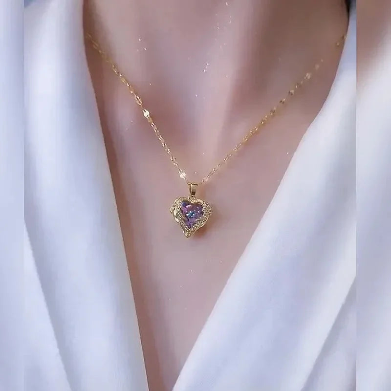 Crystal Ocean Heart Pendant Necklace