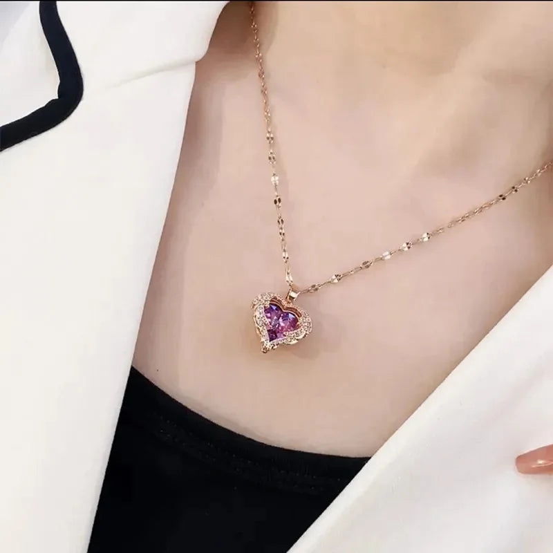 Crystal Ocean Heart Pendant Necklace