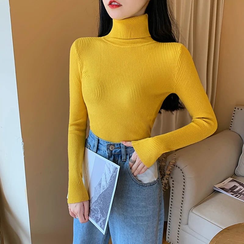 Women's Ribbed Foldover Turtleneck Knit Sweater
