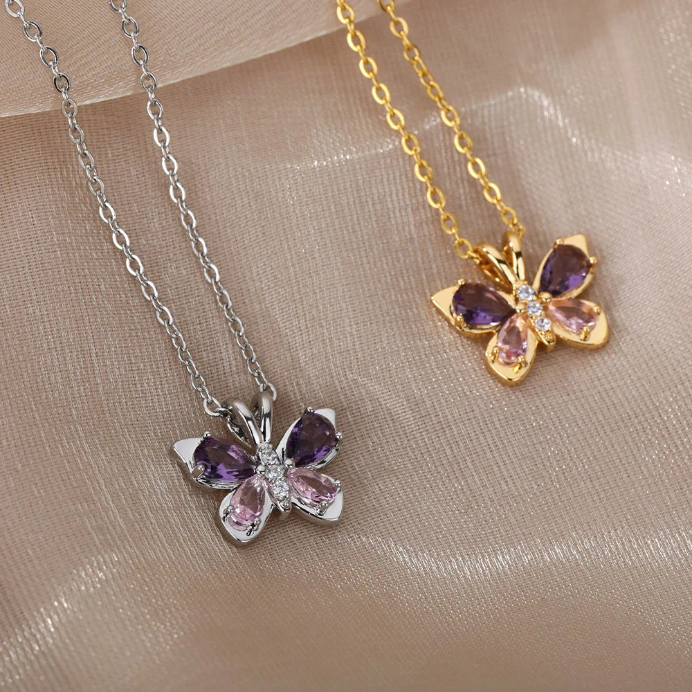 Amethyst butterfly necklace