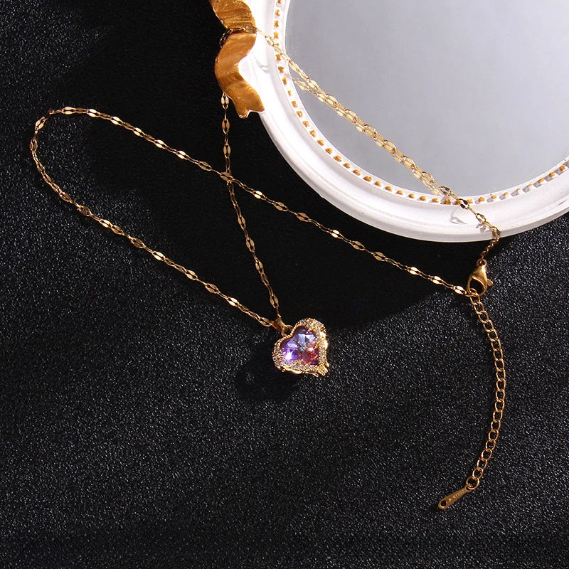 Crystal Ocean Heart Pendant Necklace