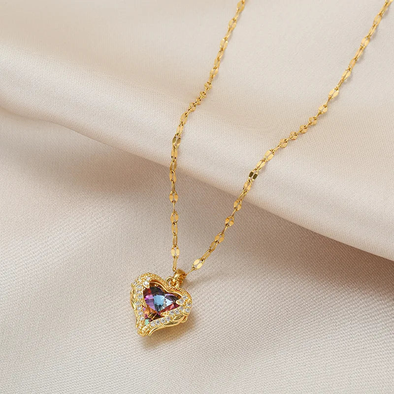 Elegant Colorful Crystal Heart Necklace