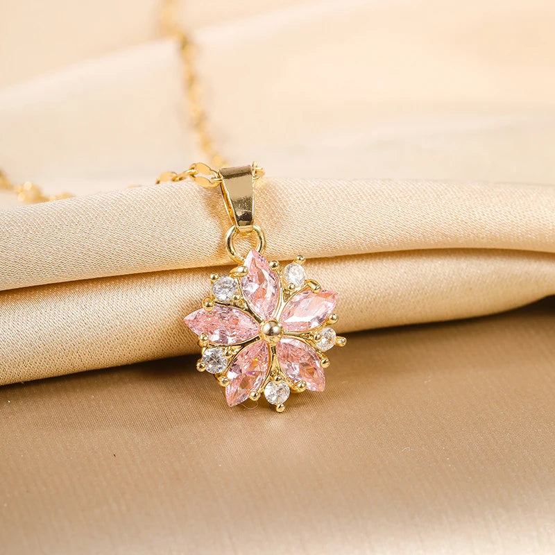 Elegant Pink Sakura Pendant Necklace
