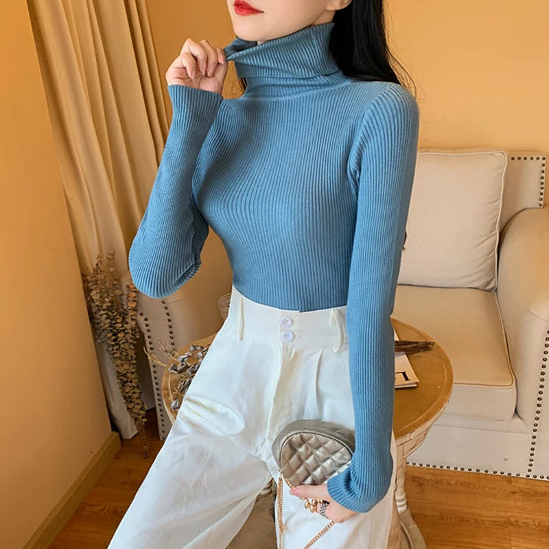 Women's Ribbed Foldover Turtleneck Knit Sweater