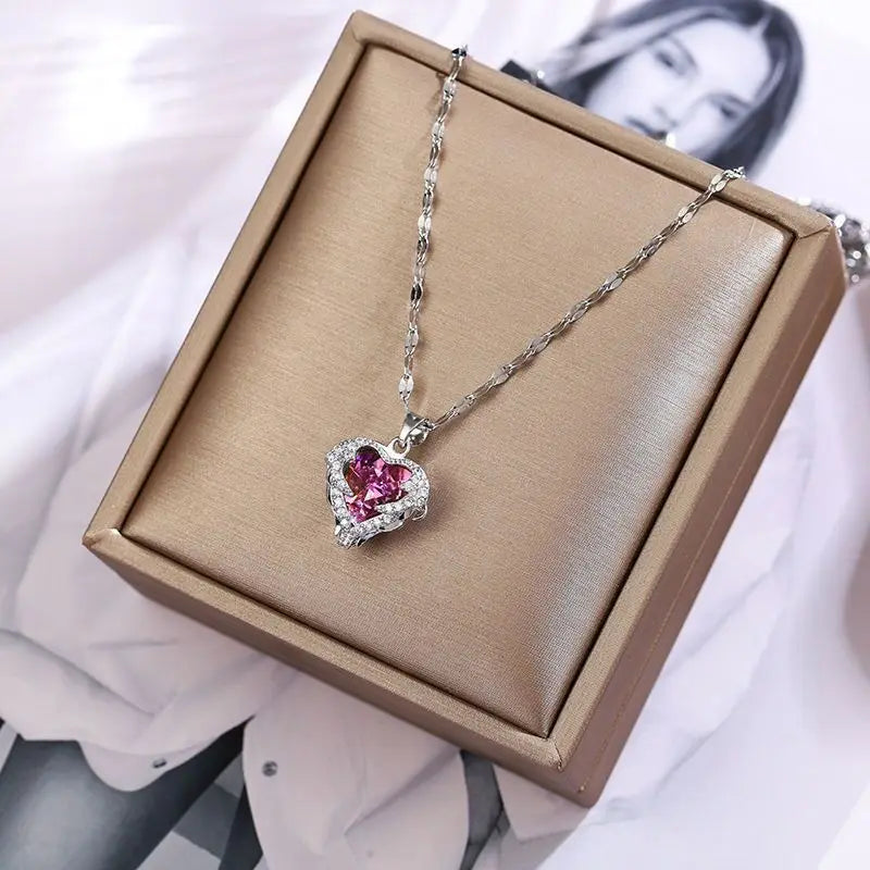 Elegant Colorful Crystal Heart Necklace