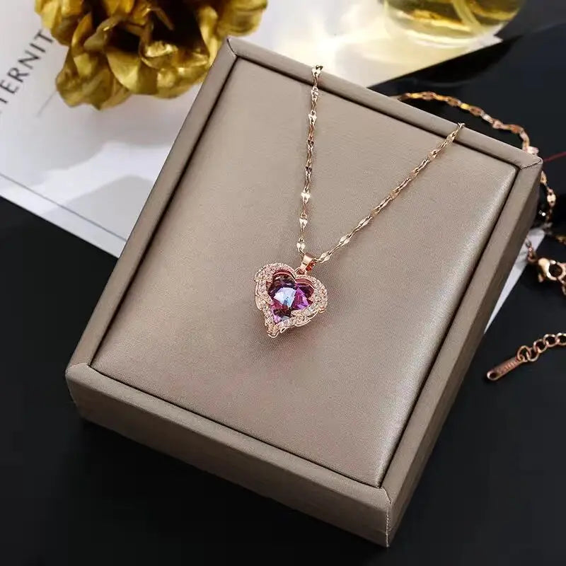 Elegant Colorful Crystal Heart Necklace