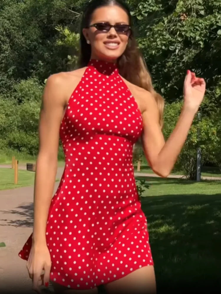 Elegant Polka Dot Backless Mini Dress
